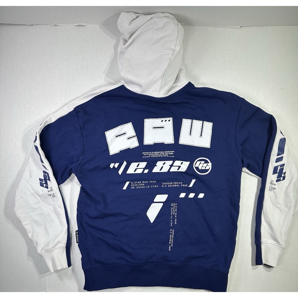 G-Star RAW e.89 Sobiru Loose Hoodie White Blue Size M NWT Colorblock $150